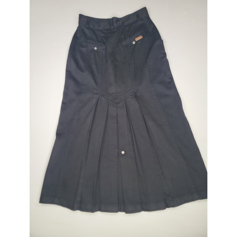 Vintage Together Black Button Front Midi Skirt Pleated Back‎ Dark Academia - Picture 2 of 9